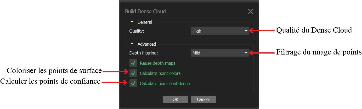 Figure 8. Menu Build Dense Cloud (Agisoft Metashape, v1.8).
